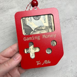 Gaming Money - Porta-cartão de presente de madeira, 3,5" x 4,5", design de Gameboy, enfeite de Natal, presente de jogador, presente de aniversário - Porta-dinheiro
