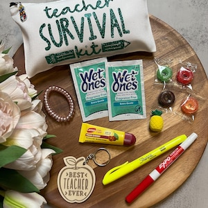 Teacher&#39;s Gift Set - 12 Items - Teacher Survival Kit&#39; in Cotton Cosmetic Bag - Back to School Gift - Teacher gift - Gift for teacher