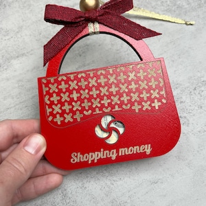 Esclusivo portamonete in legno personalizzato per donna con carta regalo e porta soldi – Ornamento rosso mela unico per le vacanze, regalo di Natale