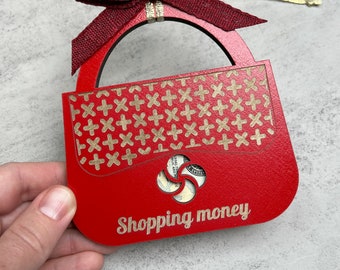Personalized Wooden Gift Card Holder Ornament | Red Apple Purse | Christmas Stocking Stuffer | Money Holder Gift for Her