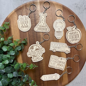 Personalized Teacher Keychain: Laser Engraved Plywood, Back to School Gift