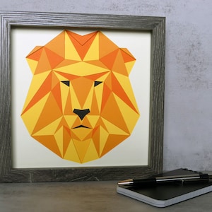 Stunning Lion 3D Shadow Box - 8.8x8.8" Custom Design, Grey Frame, Unique & High-Quality Home Decor - Gift for him, Birthday gift, room decor