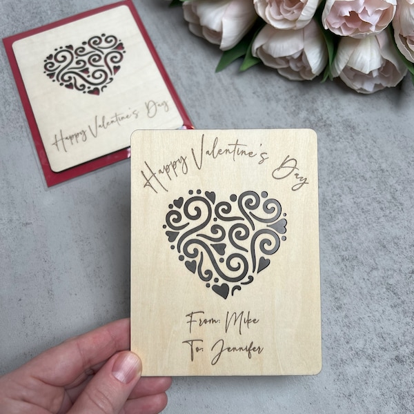 Custom Valentine's Day Wooden Gift Card with Personalization - 3.9x5.1", Valentine's day Gift - Gift for her - Gift for him, Gift Card