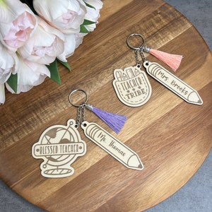 Personalized Teacher Keychain: Laser-Engraved Plywood Gift