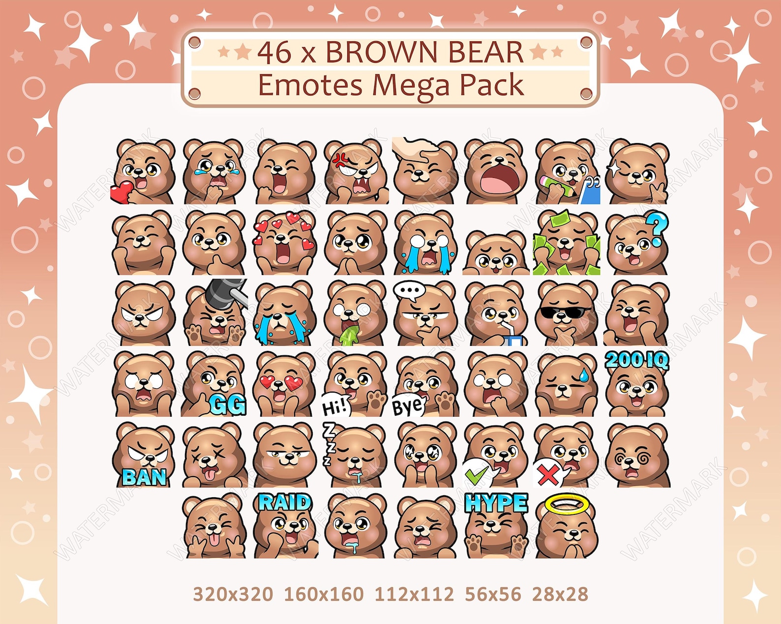 Brown Bear Emotes X 46 for Twitch, Discord, Youtube, Facebook, Kick ...