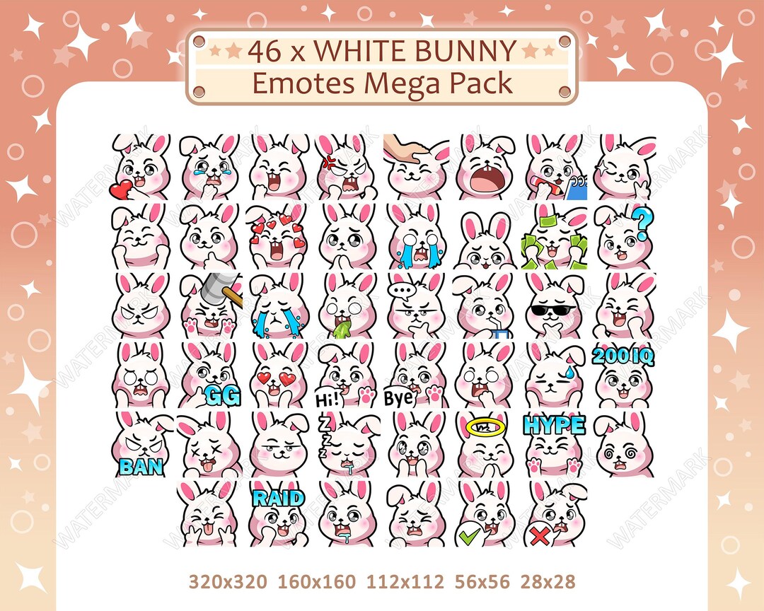White Bunny Emotes X 46 for Twitch, Discord, Youtube, Facebook, Kick ...