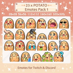Potato Emotes x 23 Pack 1 for Twitch and Discord Emote | Potato Twitch Emote Pack, Discord Emote Pack, Potato Emoji Bundle Pack
