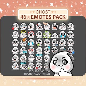 46 Ghost Emotes Pack, Twitch Emotes, Discord Emotes, PNG Emotes Pack, Ready to Use