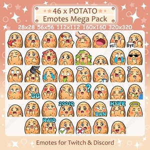 Potato Emotes x 46 for Twitch and Discord Emote | Potato Twitch Emote Pack, Discord Emote Pack, Potato Emotes Bundle Mega Pack