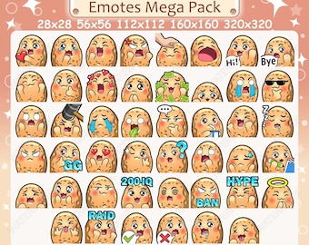 Potato Emotes x 46 for Twitch and Discord Emote | Potato Twitch Emote Pack, Discord Emote Pack, Potato Emotes Bundle Mega Pack