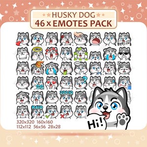 46 Husky Dog Emotes Pack, Twitch Emotes, Discord Emotes, PNG Emotes Pack, Ready to Use