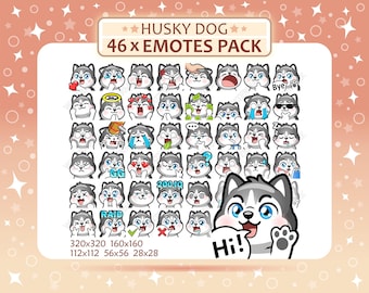 46 Husky Dog Emotes Pack, Twitch Emotes, Discord Emotes, PNG Emotes Pack, Ready to Use
