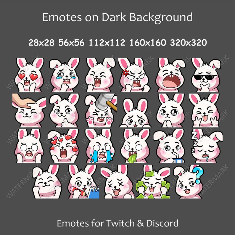 White Bunny Emotes X 23 Pack 1 - Etsy