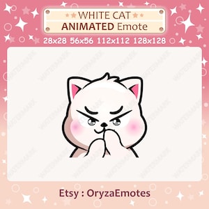 Animated Emote White Cat Has an Evil Plan Emote / Twitch & Discord Emote / Cute Chibi Angry Evil White Cat Emoji / Emote for Streaming