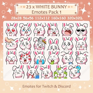White Bunny Emotes x 23 Pack 1 for Twitch & Discord Emote | White Rabbit Twitch Emote Pack, Discord Emote Pack, White Bunny Emoji Bundle