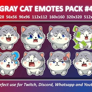 Gray Cat Emotes Pack #4 / for Twitch Emote, Discord Emote, and Whatsapp / Cute Chibi Gray Kitten Emoji Emote Bundle, Emotes For Streamer