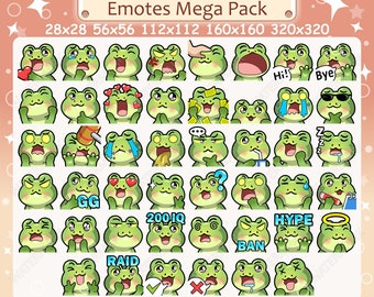 Cute Frog Emotes x 46 for Twitch & Discord Emote | Green Frog Twitch Emote Pack, Discord Emote Pack, Toad Emotes Bundle Mega Pack