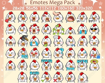Chicken Emotes x 46 for Twitch & Discord Emote | Chicken Twitch Emote Pack, Discord Emote Pack, Chicken Emotes Bundle Mega Pack