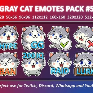 Gray Cat Emotes Pack #5 / for Twitch Emote, Discord Emote, and Whatsapp / Cute Chibi Gray Kitten Emoji Emote Bundle, Emotes For Streamer