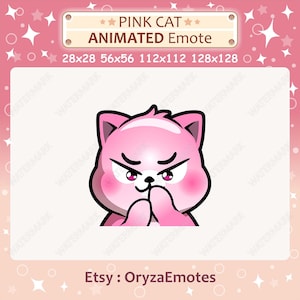 Animated Emote Pink Cat Evil Plan Emote / Twitch & Discord Scheming Face Pink Cat Emote / Cute Chibi Angry Cat Emoji / Emote for Streaming