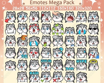 Husky Dog Emotes x 46 for Twitch & Discord Emote | Husky Dog Twitch Emote Pack, Discord Emote Pack, Dog Emotes Bundle Mega Pack