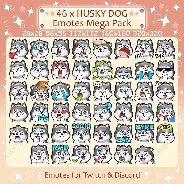 Husky Dog Emotes x 46 for Twitch & Discord Emote | Husky Dog Twitch Emote Pack, Discord Emote Pack, Dog Emotes Bundle Mega Pack