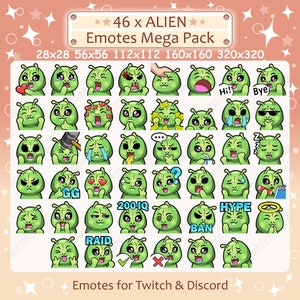 Alien Emotes x 46 for Twitch & Discord Emote | Alien Twitch Emote Pack, Discord Emote Pack, Cute Chibi Kawaii Alien Emote Bundle Mega Pack