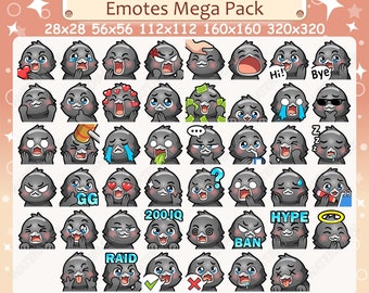 Crow / Raven Emotes x 46 for Twitch and Discord Emote | Black Crow Twitch Emote Pack, Discord Emote Pack, Bird Emotes Bundle Mega Pack