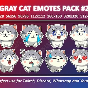 Gray Cat Emotes Pack #2 / for Twitch Emote, Discord Emote, and Whatsapp / Cute Chibi Gray Kitten Emoji Emote Bundle, Emotes For Streamer