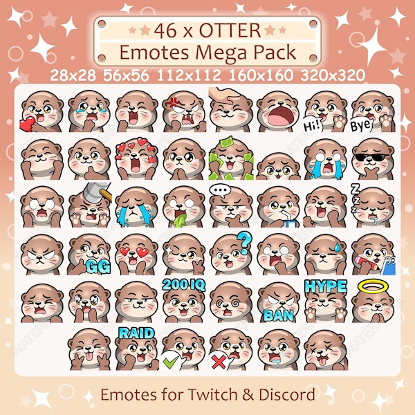 Otter Emotes x 46 for Twitch & Discord Emote | Otter Twitch Emote Pack, Discord Emote Pack, Otter Emotes Bundle Mega Pack