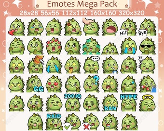 Dinosaur Emotes x 46 for Twitch & Discord Emote | Green Dinosaur Twitch Emote Pack, Discord Emote Pack, Dino Emotes Bundle Mega Pack