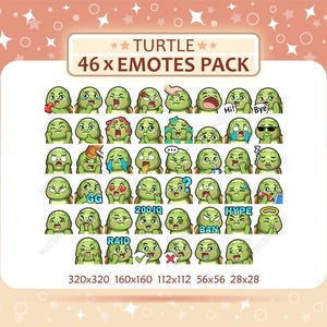 46 Turtle Emotes Pack, Twitch Emotes, Discord Emotes, PNG Emotes Pack, Ready to Use