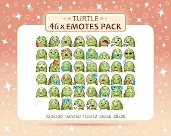 46 Turtle Emotes Pack, Twitch Emotes, Discord Emotes, PNG Emotes Pack, Ready to Use