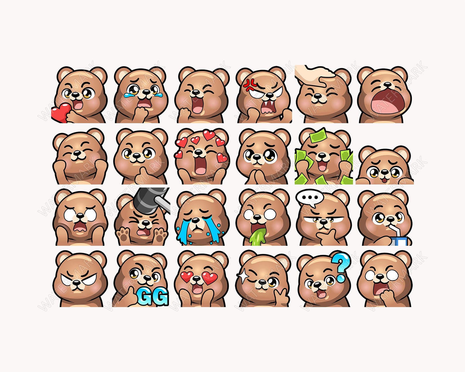 Brown Bear Emotes X 46 for Twitch, Discord, Youtube, Facebook, Kick ...