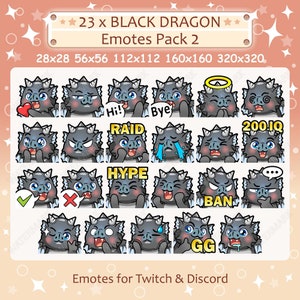 Black Dragon Emotes x 23 Pack 2 for Twitch & Discord Emote | Black Dragon Twitch Emote Pack, Discord Emote, Dragon Emotes Bundle Mega Pack