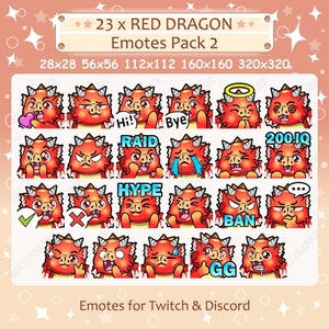 Red Dragon Emotes x 23 Pack 2 for Twitch & Discord Emote | Red Dragon Twitch Emote Pack, Discord Emote Pack, Dragon Emotes Bundle Mega Pack