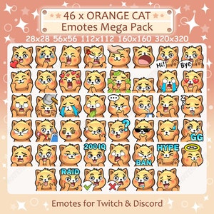 Orange Cat Emotes x 46 for Twitch & Discord Emote | Ginger Cat Twitch Emote Pack, Discord Emote Pack, Orange Cat Emotes Bundle Mega Pack