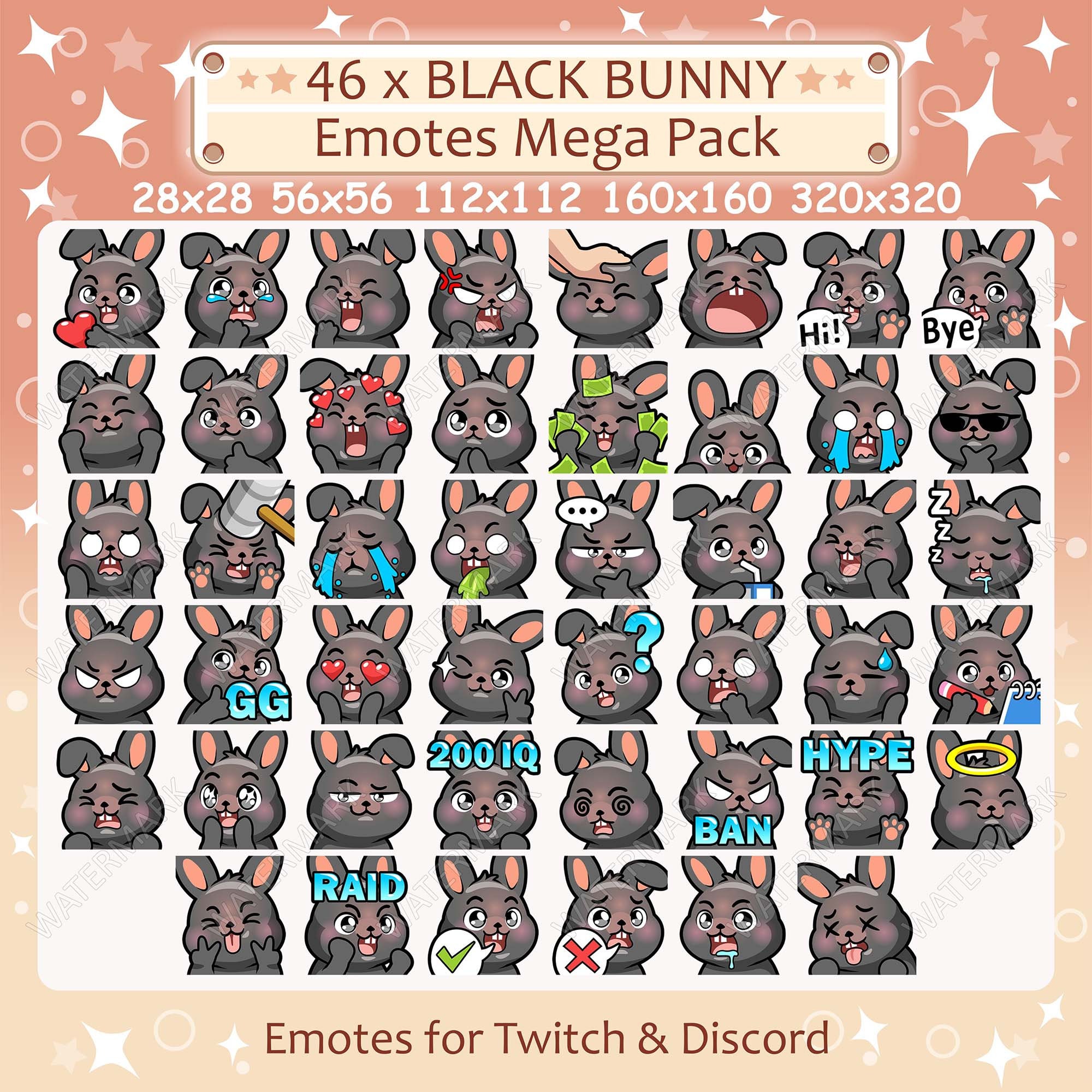 Black Bunny Emotes, Twitch Emotes, Discord Emojis