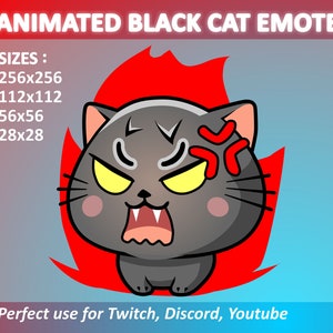Angry Black Cat Animated Emote for Twitch, Discord, and Youtube / Animated Black Cat Emote