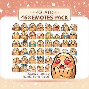 46 Potato Emotes Pack, Twitch Emotes, Discord Emotes, PNG Emotes Pack, Ready to Use