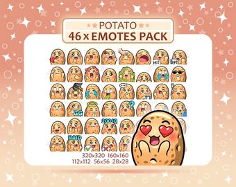 46 Potato Emotes Pack, Twitch Emotes, Discord Emotes, PNG Emotes Pack, Ready to Use