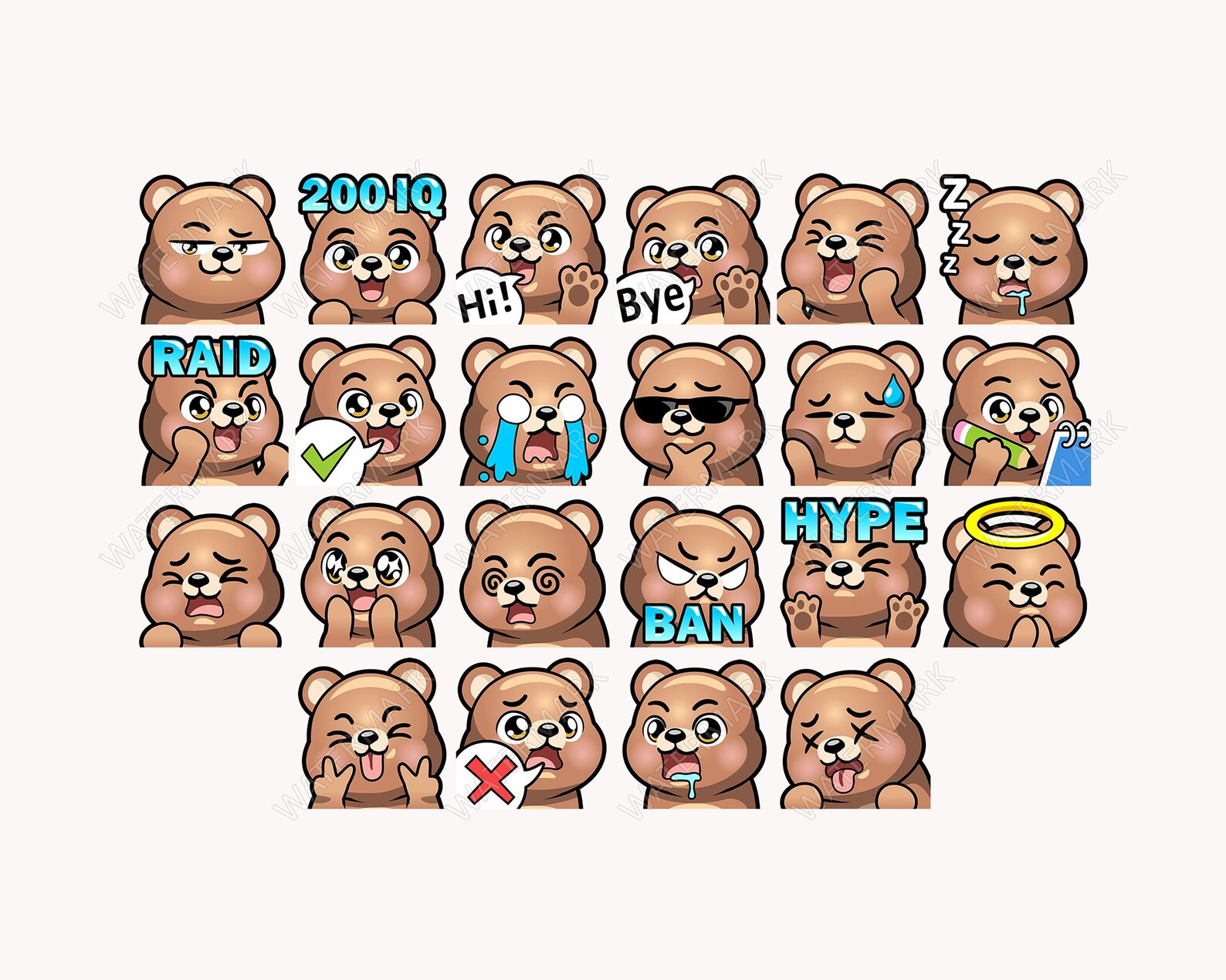 Brown Bear Emotes X 46 for Twitch, Discord, Youtube, Facebook, Kick ...