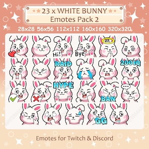White Bunny Emotes x 23 Pack 2 for Twitch & Discord Emote | White Rabbit Twitch Emote Pack, Discord Emote Pack, White Bunny Emoji Bundle