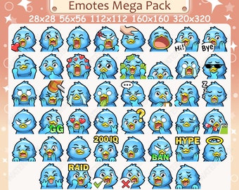 Bird Emotes x 46 for Twitch and Discord Emote | Blue Bird Twitch Emote Pack, Discord Emote Pack, Bird Emotes Bundle Mega Pack