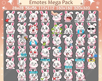 White Bunny Emotes x 46 for Twitch & Discord Emote | White Rabbit Twitch Emote Pack, Discord Emote Pack, Bunny Emotes Bundle Mega Pack