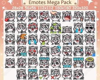 Raccoon Emotes x 46 for Twitch & Discord Emote | Racoon Twitch Emote Pack, Discord Emote Pack, Raccoon Emotes Bundle Mega Pack