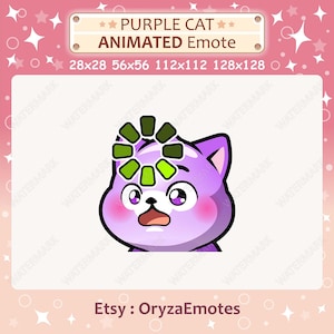 Animated Emote Purple Cat Loading Sign Emote / Purple Cat Confused Emote / Twitch & Discord Emote, Cute Chibi Cat Emoji, Emote for Streamer