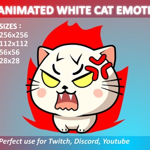 Angry White Cat Animated Emote for Twitch, Discord, and Youtube / Animated White Cat Emote