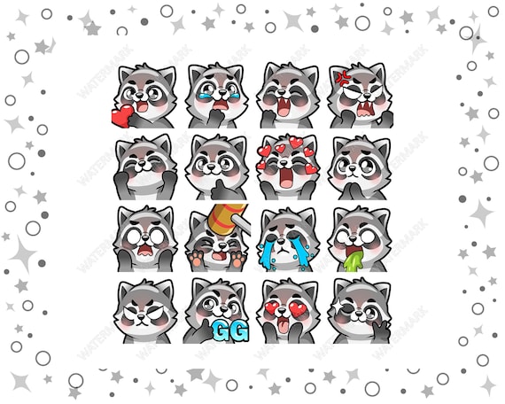 46 Raccoon Emotes Pack, Twitch Emotes, Discord Emotes, PNG Emotes