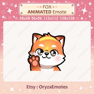 Animated Emote Fox Waving Hello Emote / Twitch & Discord Red Fox Emote / Hi Emote / Cute Kawaii Chibi Fox Emoji, Emote for Streaming
